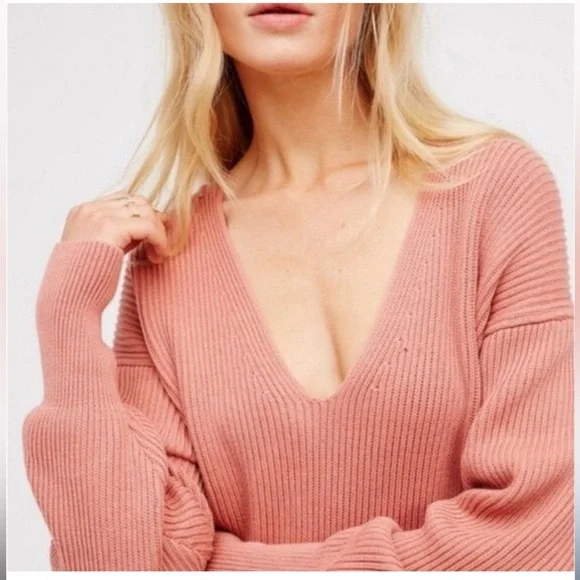 Free People Allure Ribbed V-Neck Crop Sweater XS NWOT 100% Cotton - Picture 2 of 13